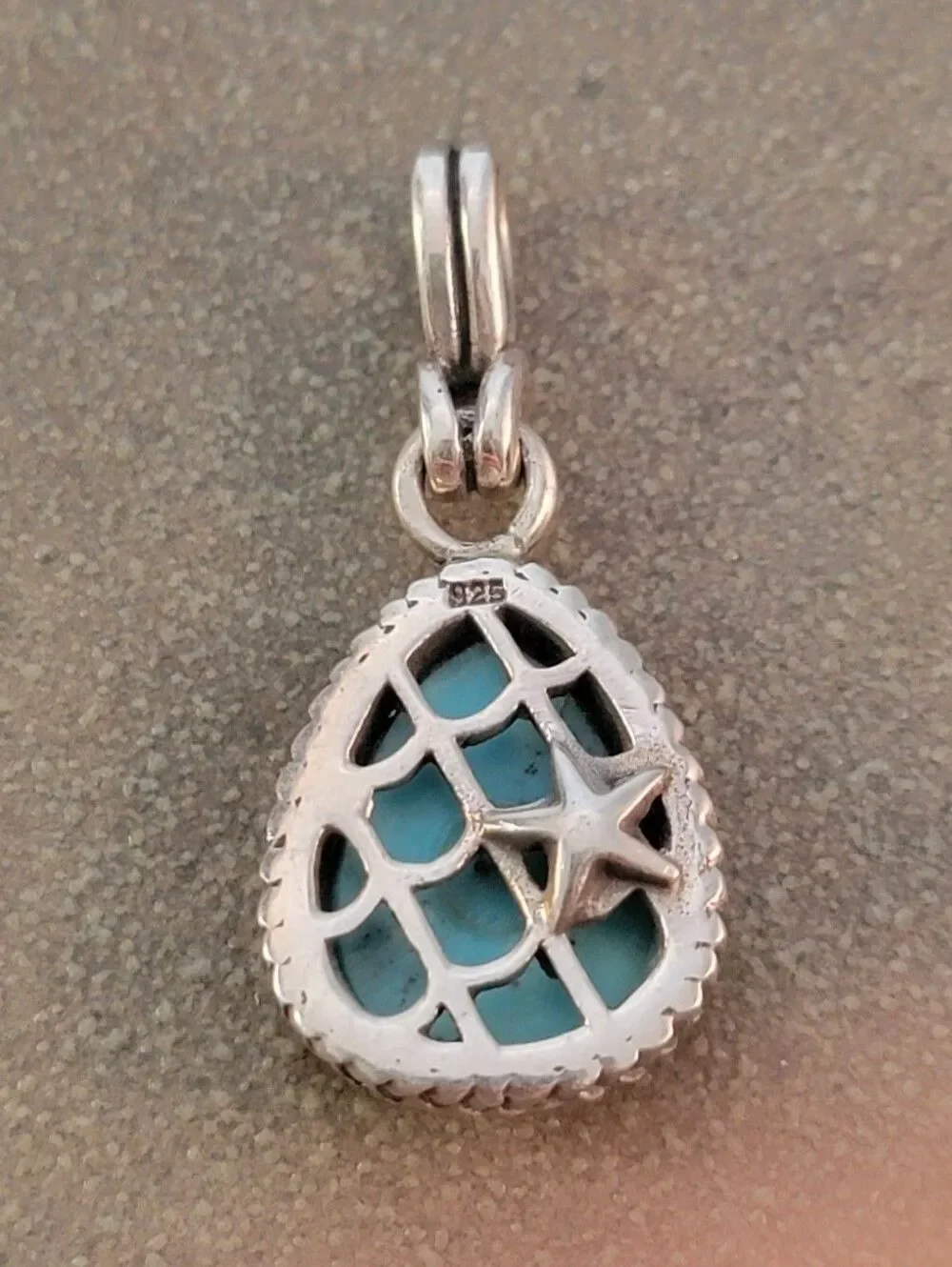 Barse Pear Shaped Blue Turquoise Herringbone Bezel Pendant NEW